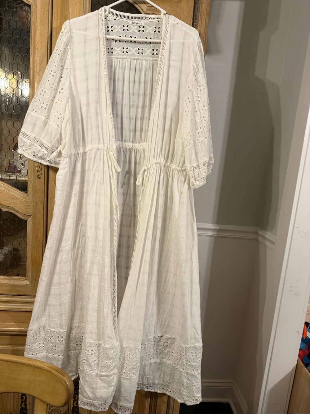 Women’s White Eyelet Cotton Duster Coat